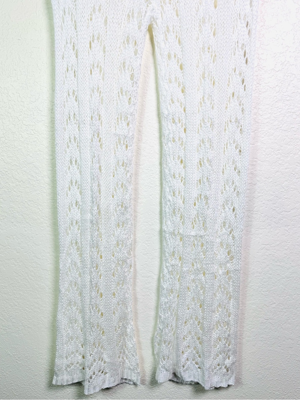 White Crochet Knit Flared Pants - Picture 7 of 7